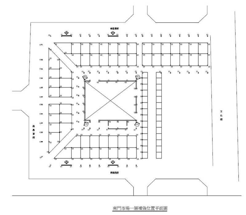 桃园区南门市场历史悠久，内摊公有市场约有130摊，外摊数量更多，火警疑似从文化路外摊渔市场往内摊延烧，图为南门市场摊位配置。（经发局提供）