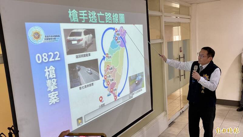 鄢志豪说明枪手逃亡路线，几乎绕了台湾一圈，设了17处断点。（记者洪臣宏摄）