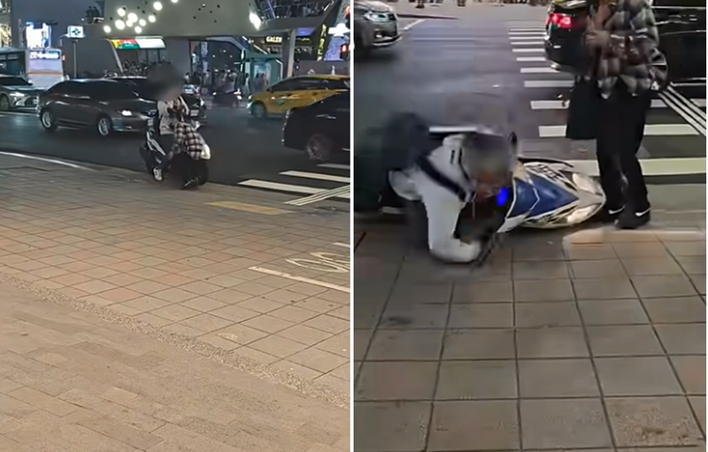 萧姓骑士不支倒下的瞬间被拍下。（图翻摄自木下黄太YT）