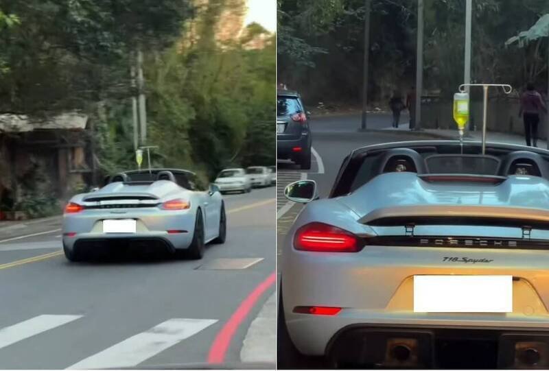 新竹市青草湖附近路段竟出现有年轻男子开保时捷敞篷车、但点滴跑山影片，警方称若接获检举，将依规开罚。（撷取自影片）