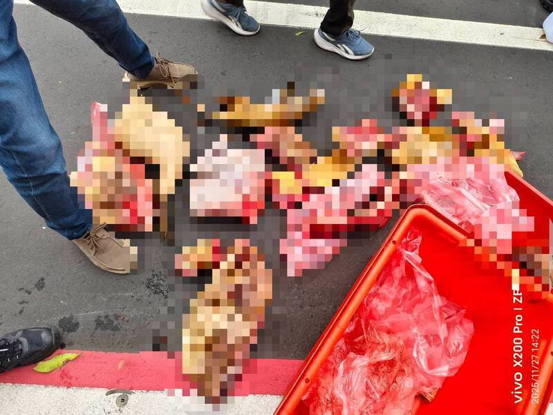 新竹县昨天再度查获有逃逸越南移工涉嫌当街交易狗肉，起获至少4种动物屠体共43公斤。（取自竹县府官网）